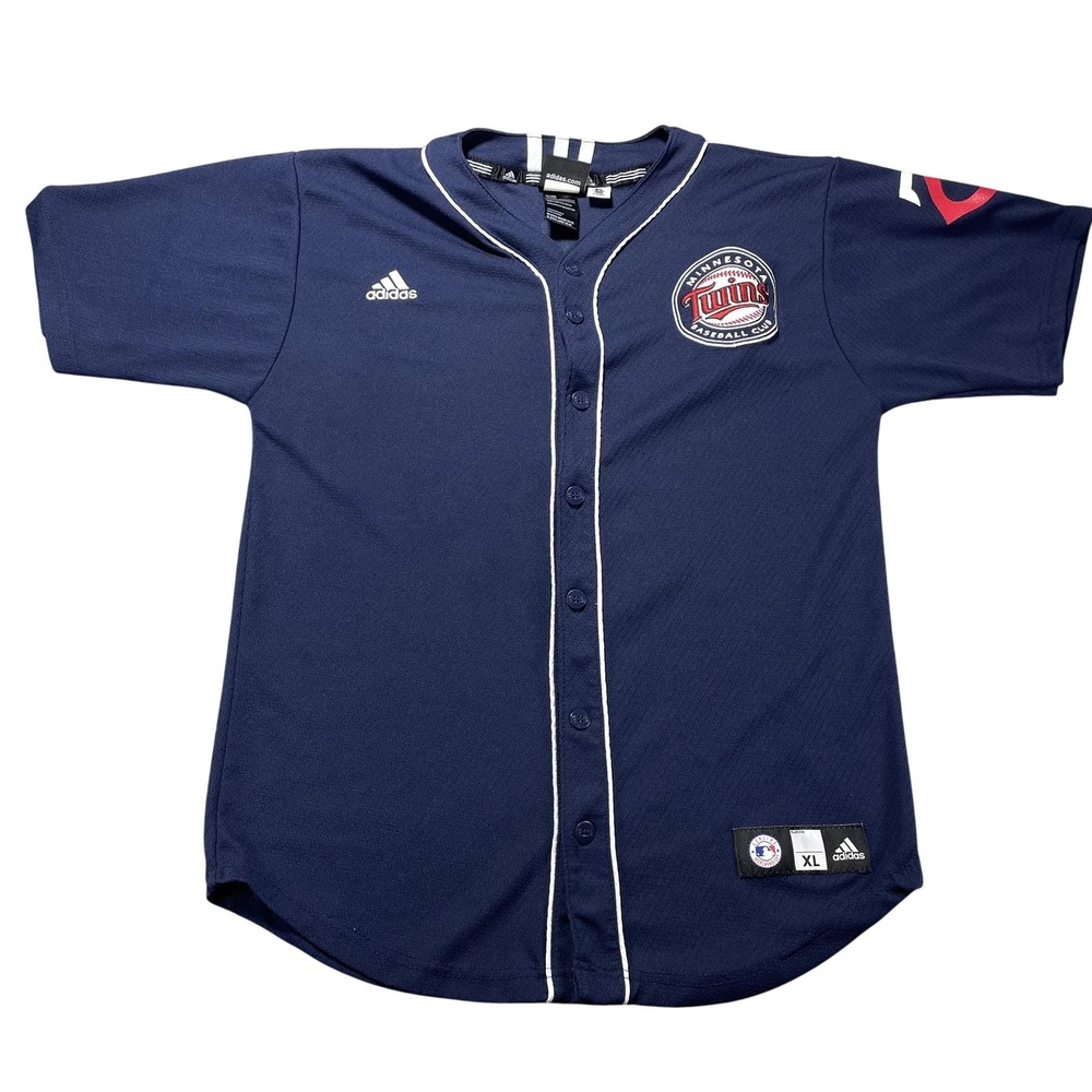 Minnesota Twins Jersey Boys XL Blue MLB Baseball Joe Mauer 7 Button Front Adidas